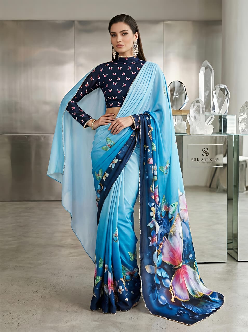 Pink georgette Premium Digital Print For Women
