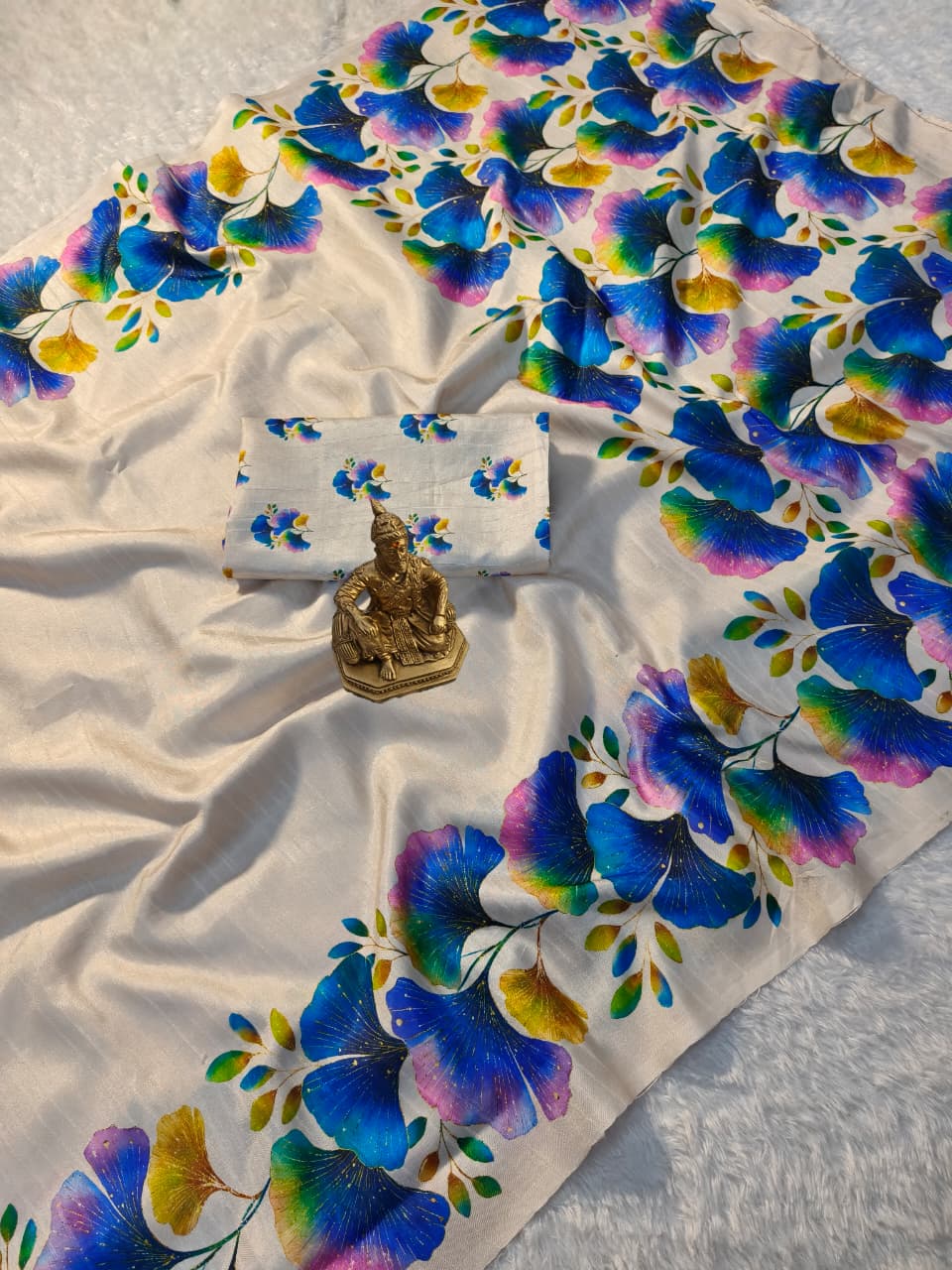 White tussar silk saree Premium Digital Print For Women