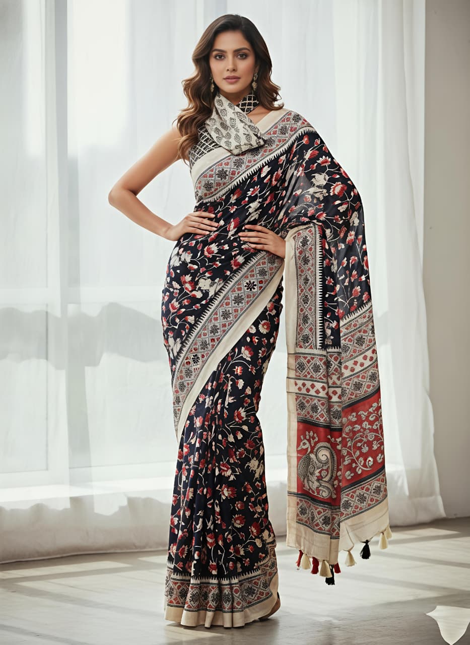 Marron ikkat siIK Premium Digital Print For Women