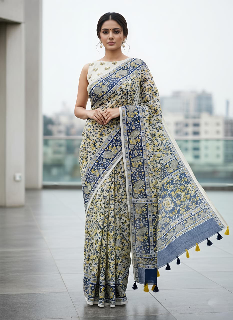 Light Blue ikkat siIK Premium Digital Print For Women