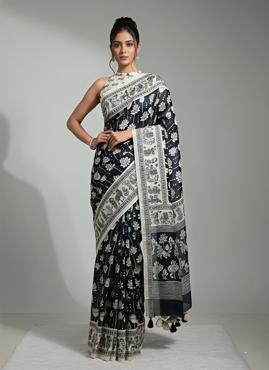 Black ikkat siIK Premium Digital Print For Women