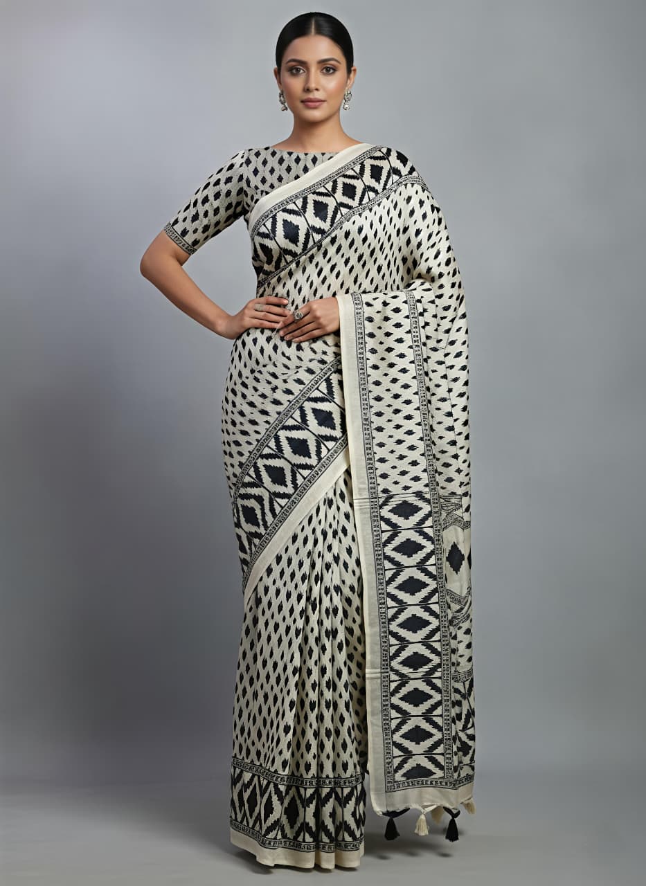 Gray ikkat siIK Premium Digital Print For Women