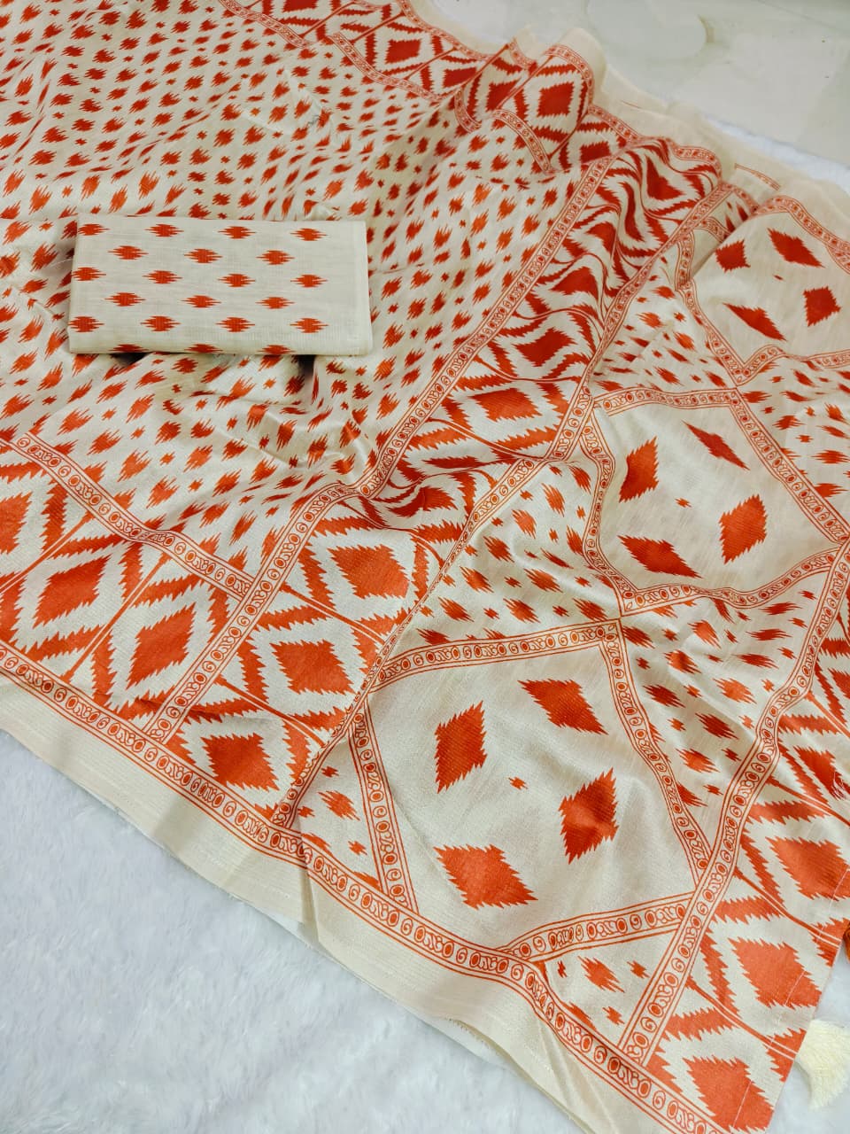 Orange ikkat siIK Premium Digital Print For Women