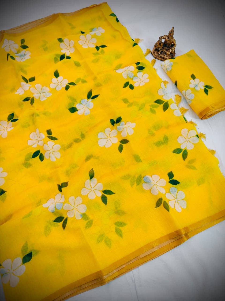 Yellow Linen Premium Flora Digital Print For Women