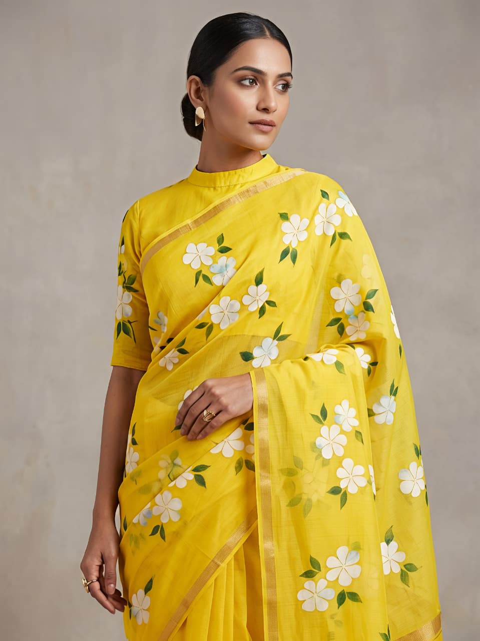 Yellow Linen Premium Flora Digital Print For Women