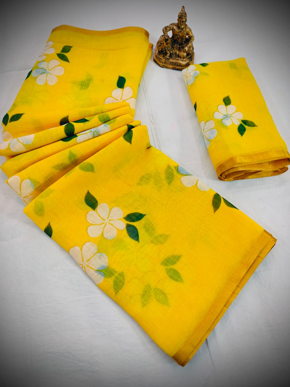 Yellow Linen Premium Flora Digital Print For Women