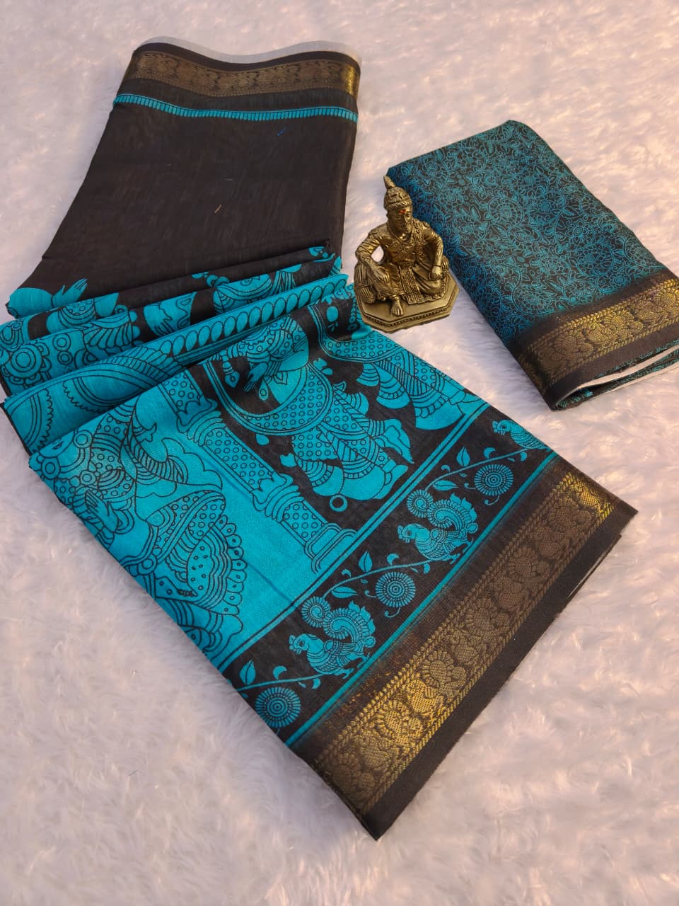 Sky Blue mull mull cotton Premium kalamkari print For Women