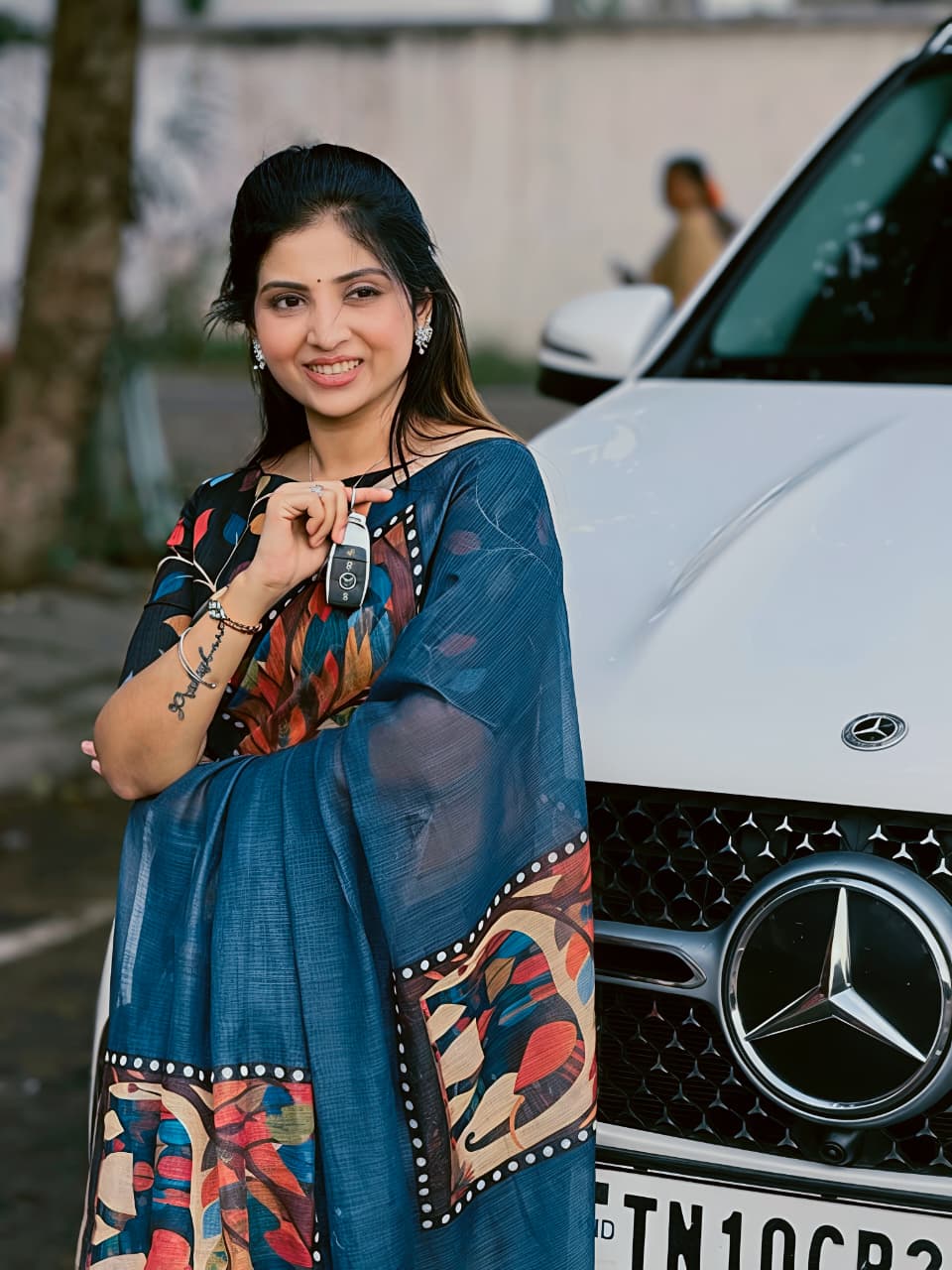 Blue Linen Premium Digital Print For Women