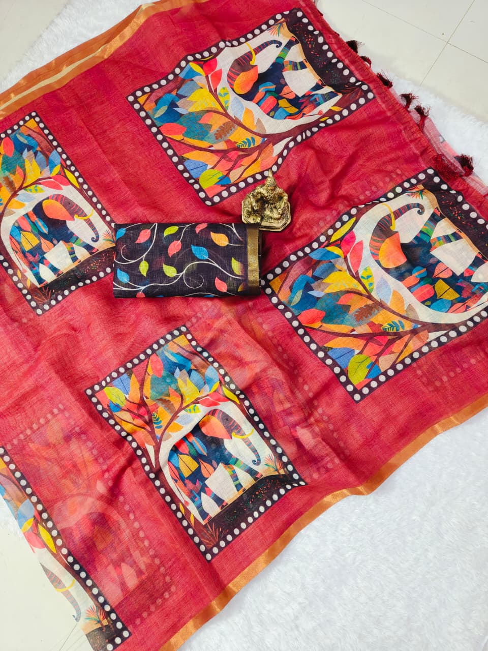 red Linen Premium Digital Print For Women