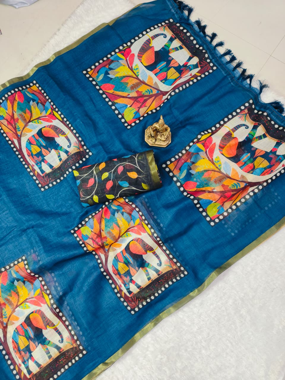 Blue Linen Premium Digital Print For Women