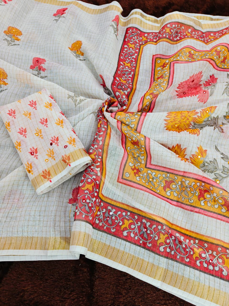White Linen Premium Flora Digital Print For Women