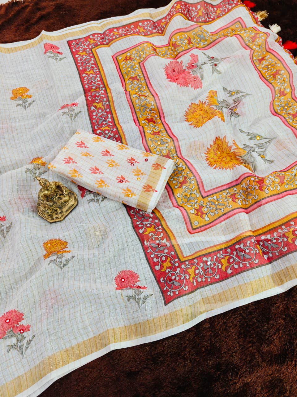 White Linen Premium Flora Digital Print For Women