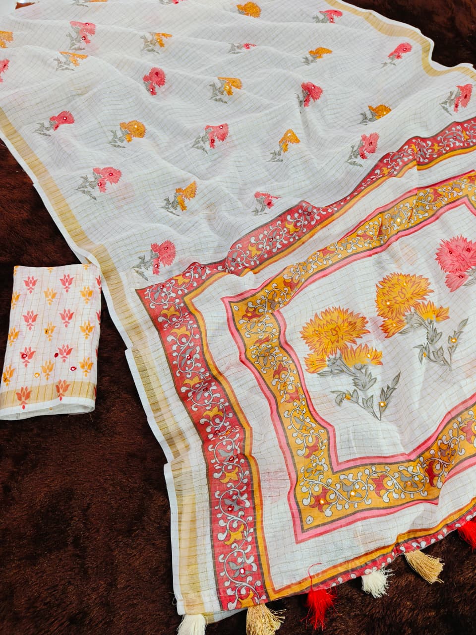 White Linen Premium Flora Digital Print For Women