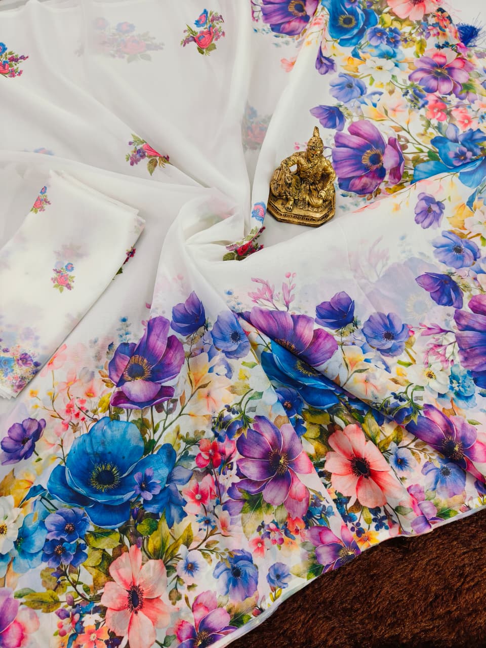 Purple organza saree Premium Flora Digital Print For Women