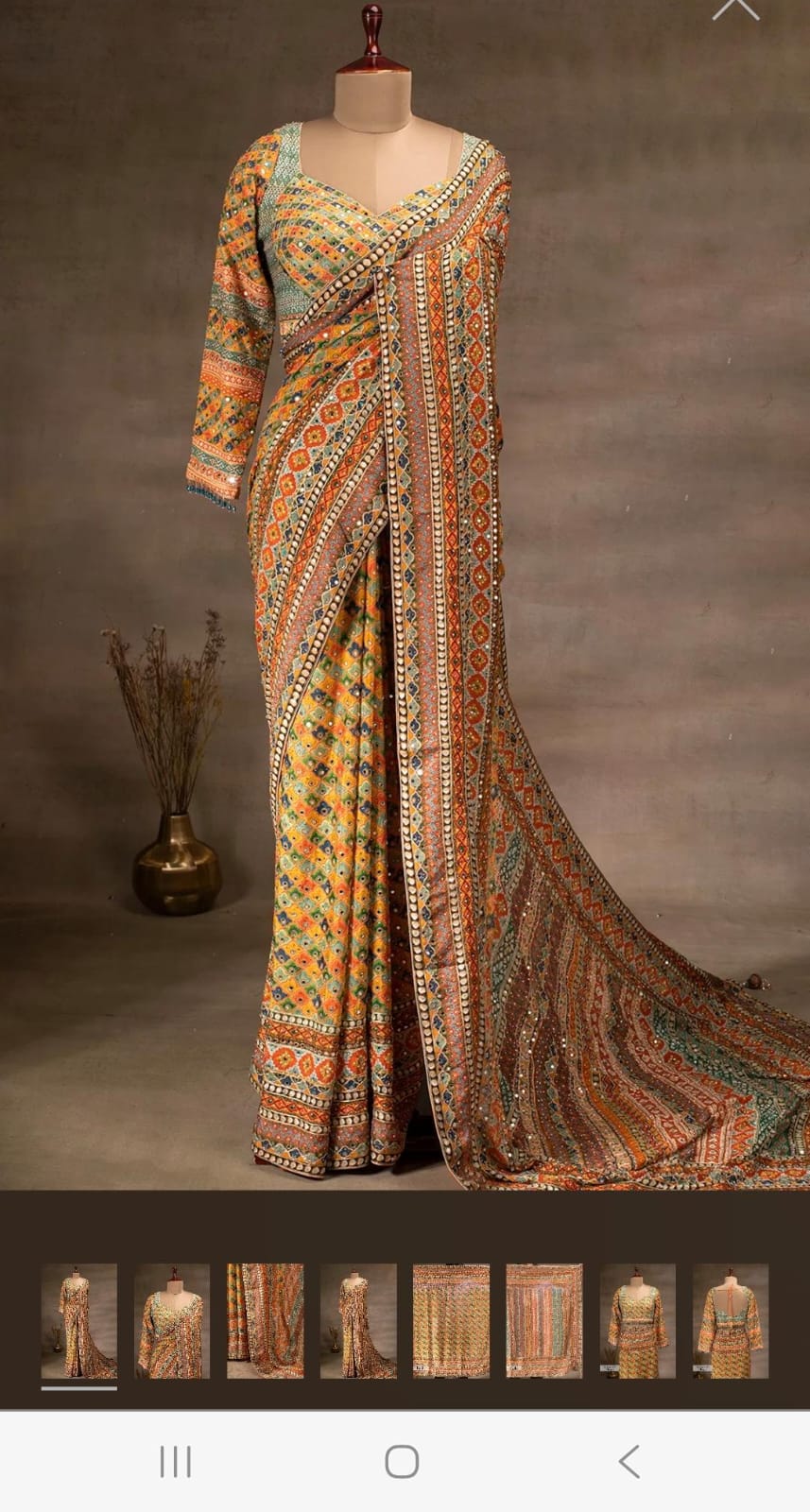 Golden Masakali Georgette Premium Digital Print & Mirror Work Saree For Women