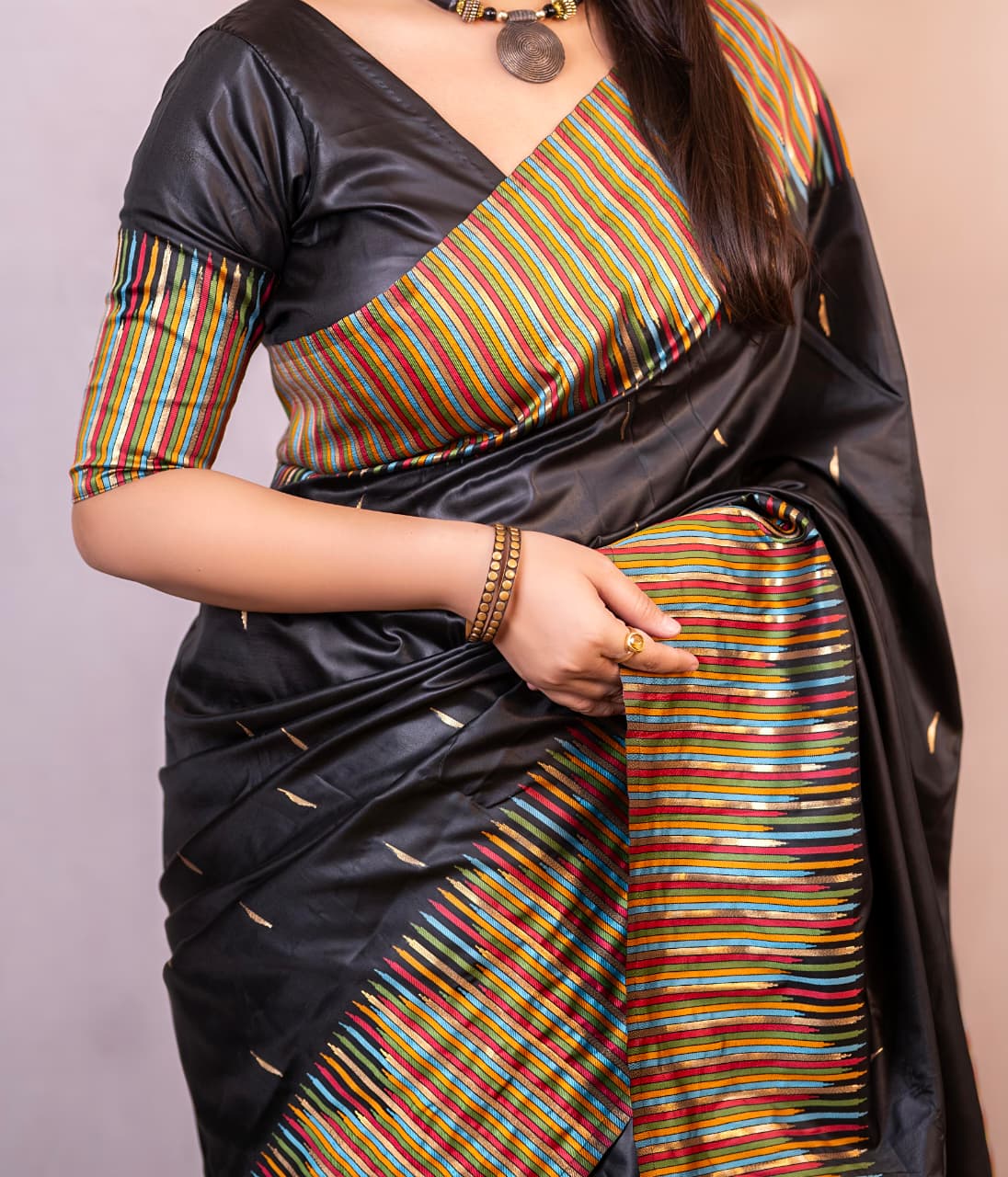 Black Soft Silk Premium Digital Print Saree For Women