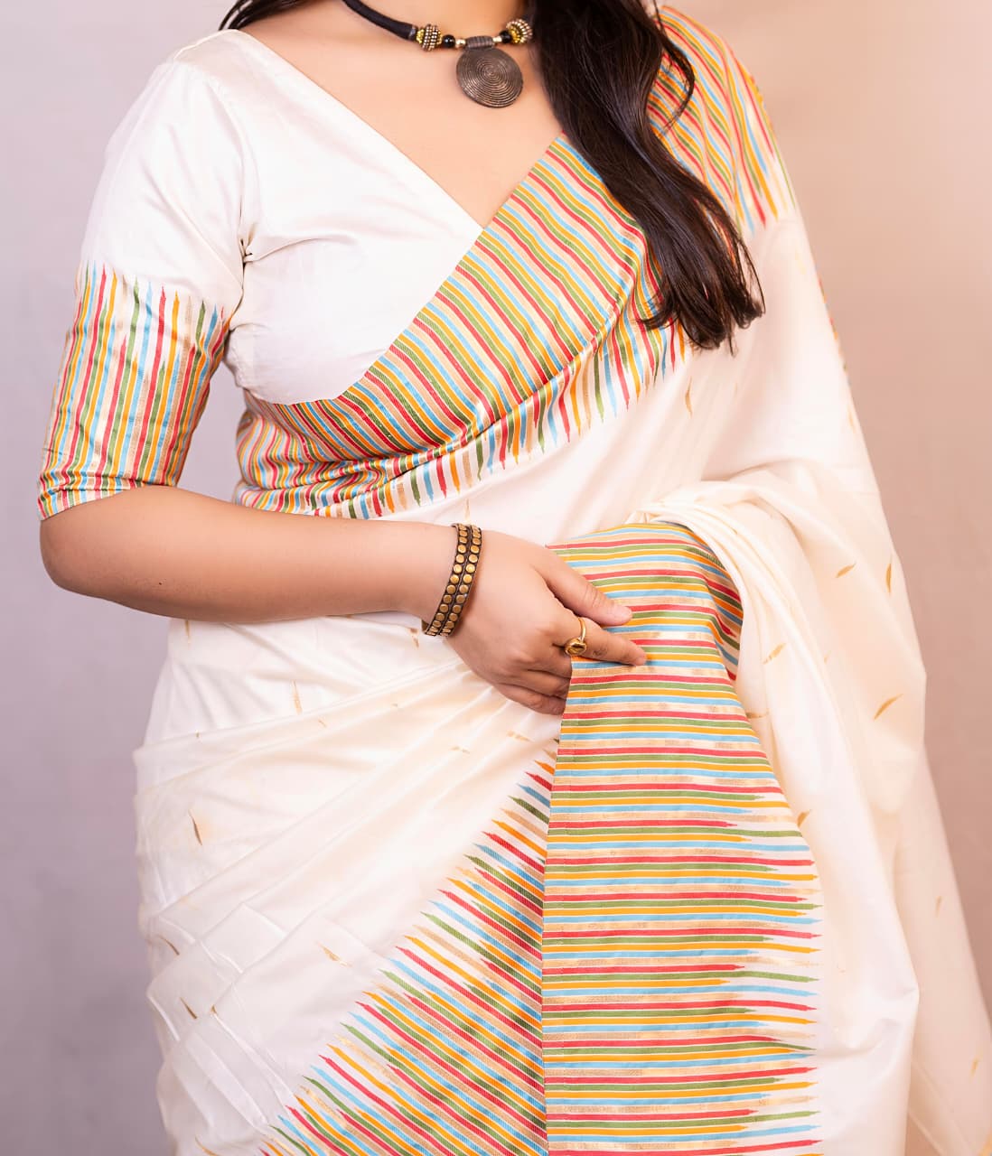 White Soft Silk Premium Digital Print Saree For Women