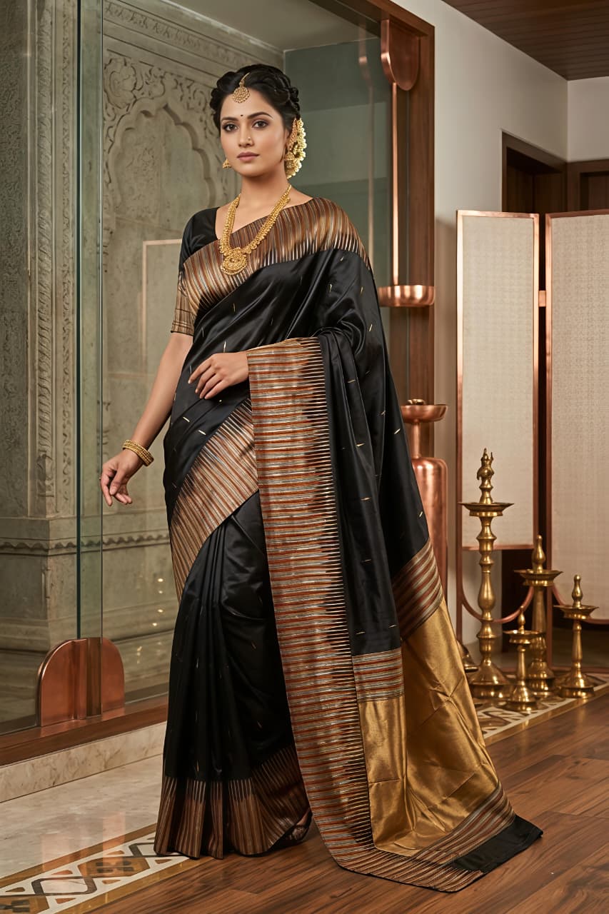 Black Soft Silk Premium Digital Print Saree For Women
