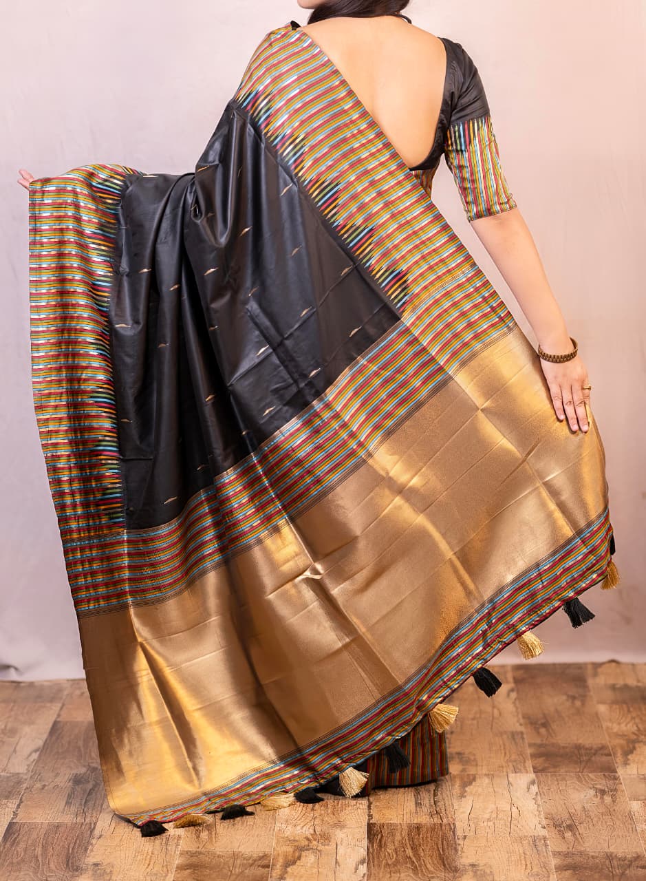 Black Soft Silk Premium Digital Print Saree For Women