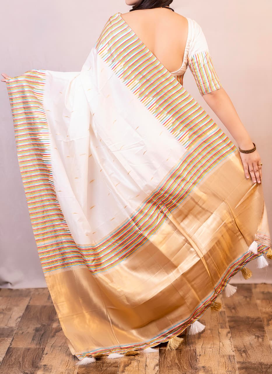 White Soft Silk Premium Digital Print Saree For Women