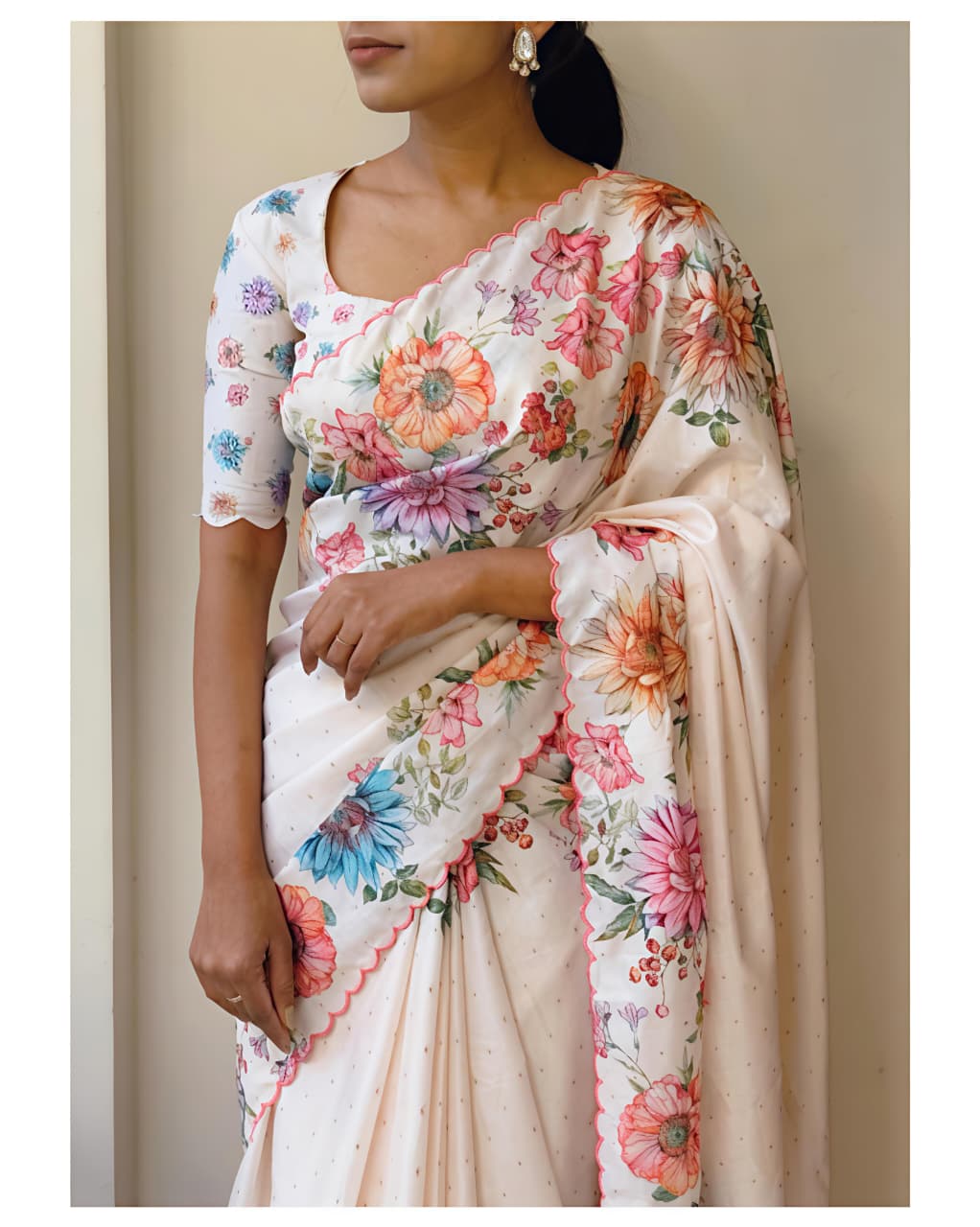 White Tussar Silk Premium Digital Print Saree For Women
