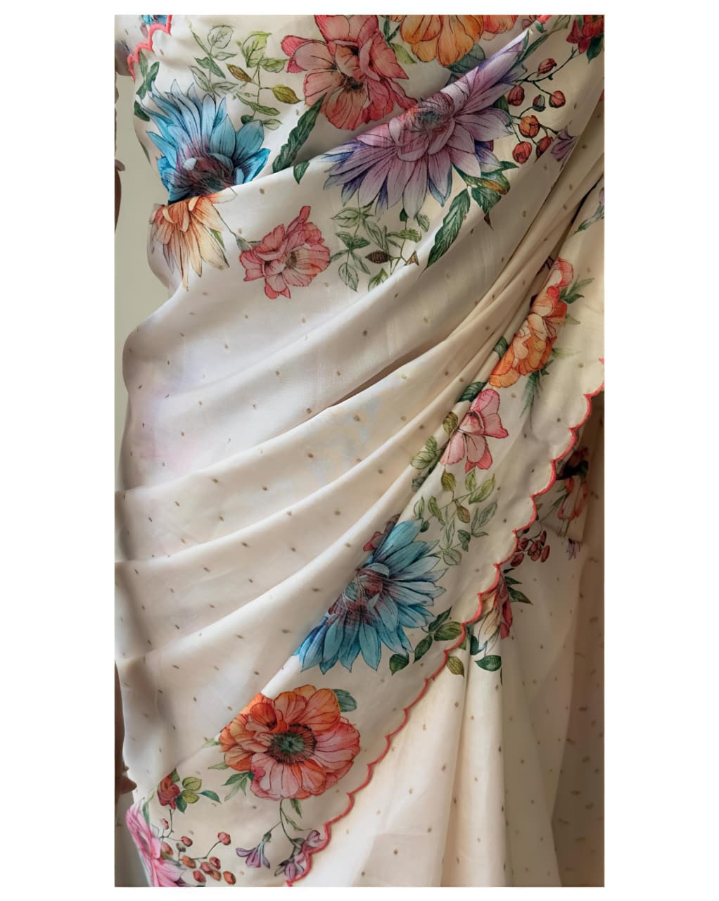 White Tussar Silk Premium Digital Print Saree For Women