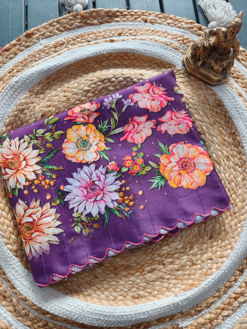 Blue Tussar Silk Premium Digital Print Saree For Women