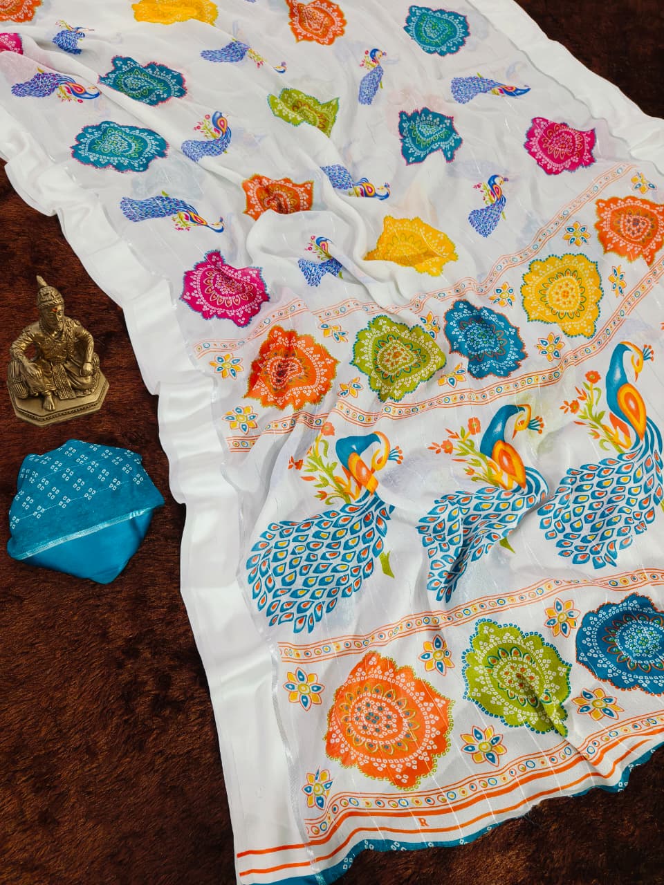 Blue georgette Premium Digital Print For Women