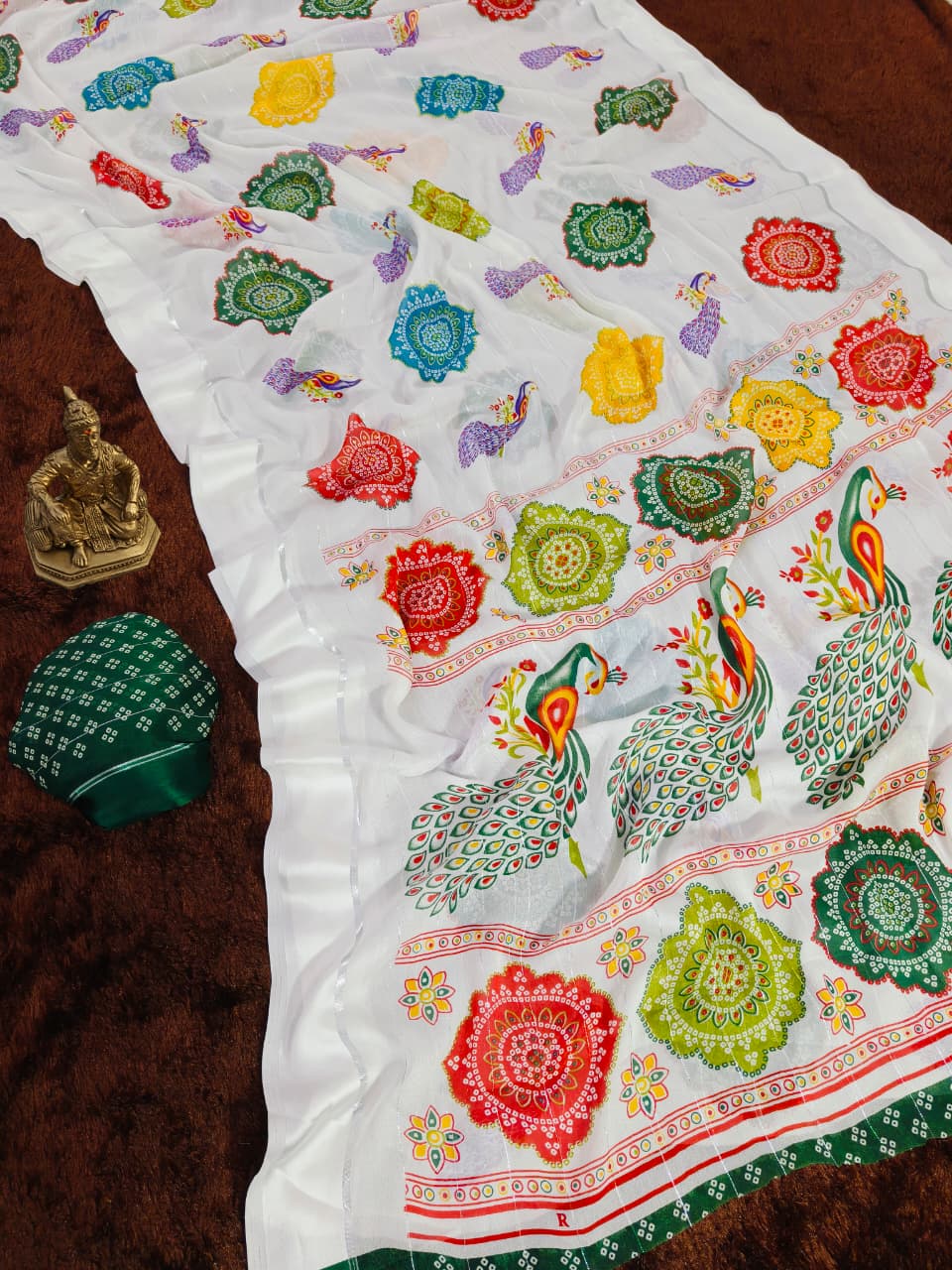 Green georgette Premium Digital Print For Women