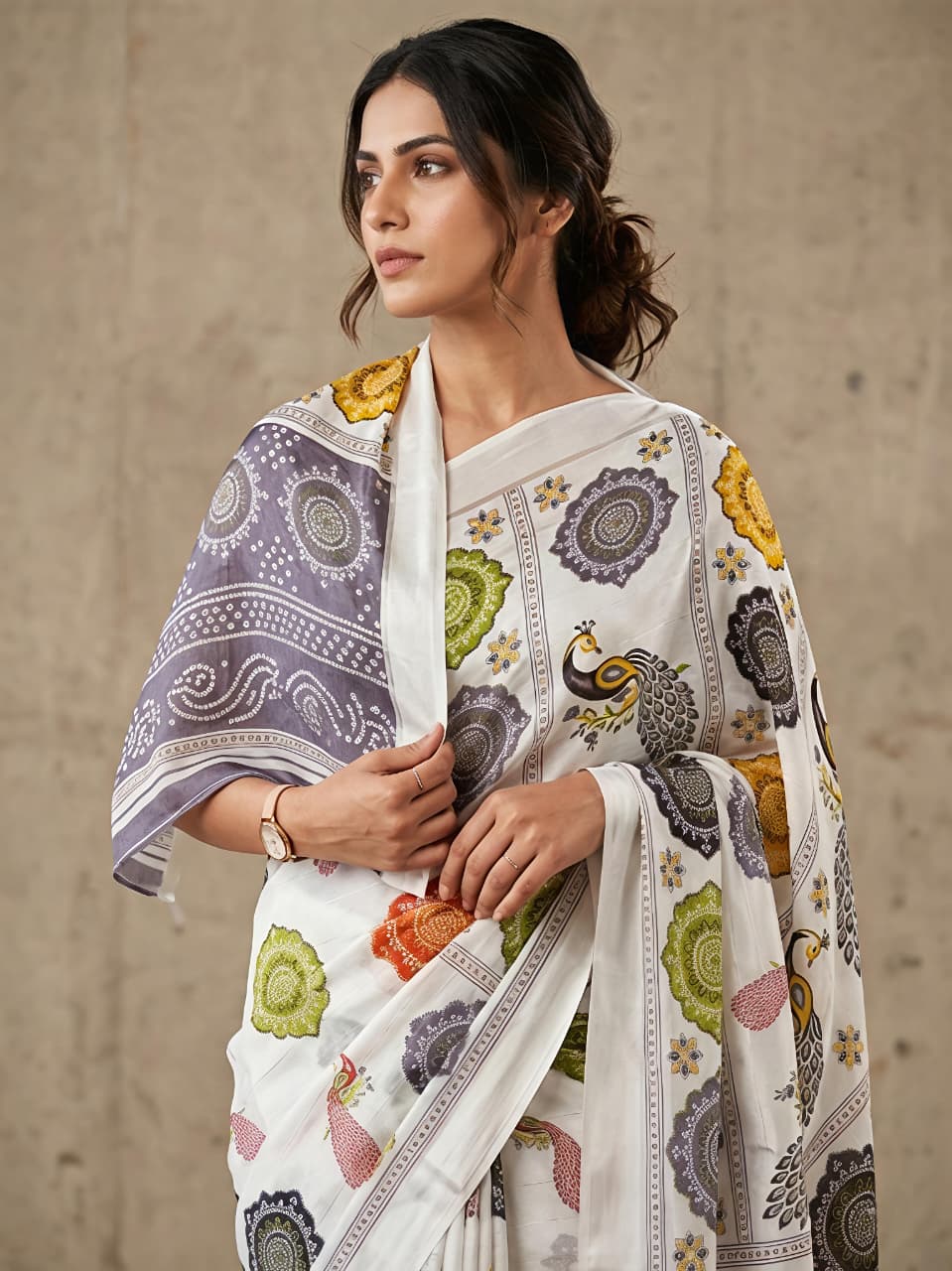 Gray georgette Premium Digital Print For Women