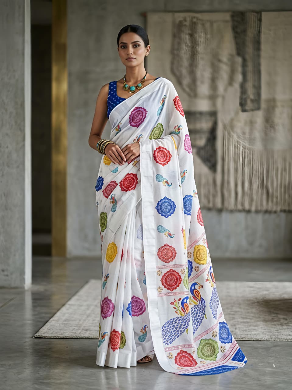 Dark Blue georgette Premium Digital Print For Women