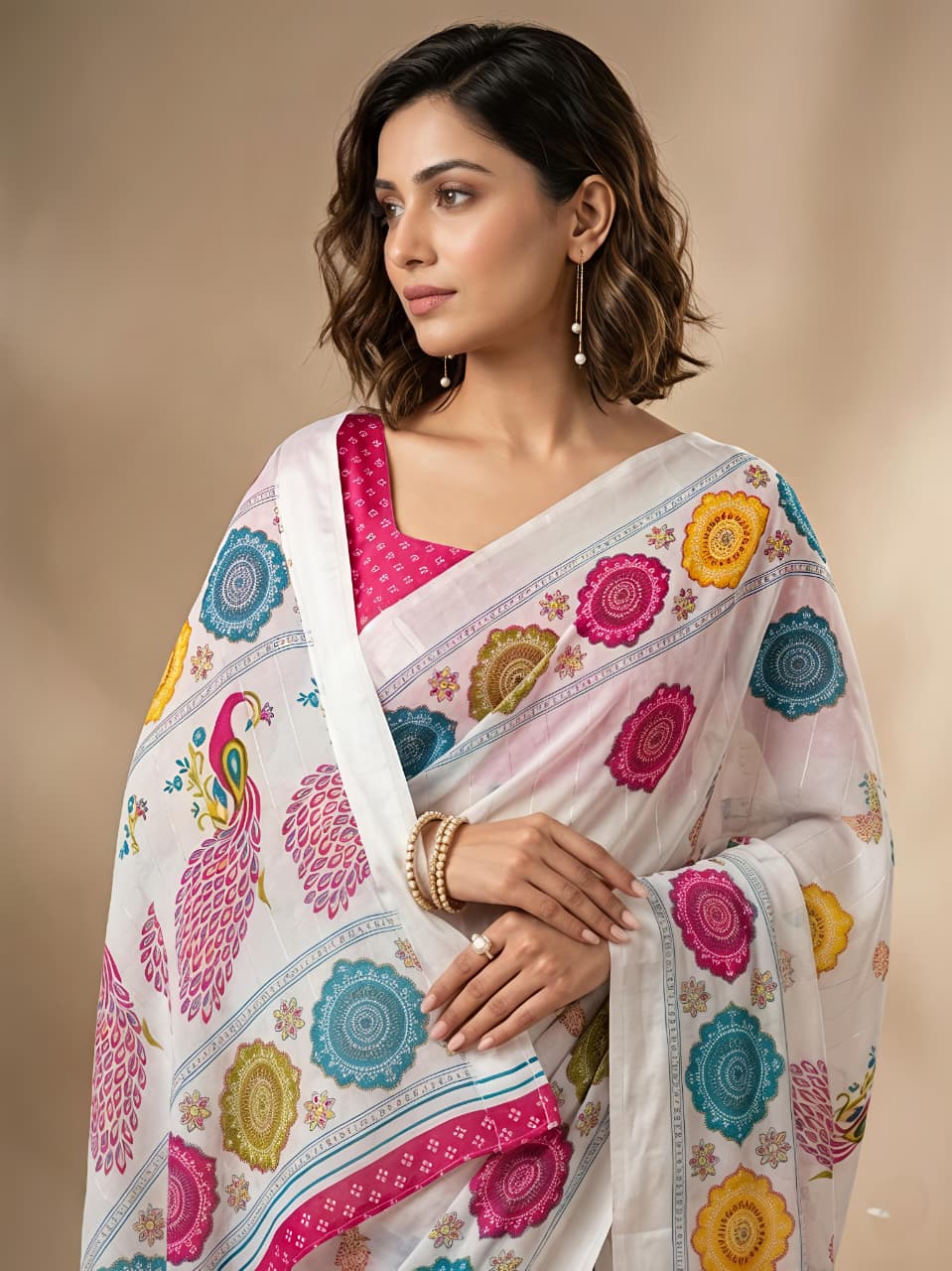 Red georgette Premium Digital Print For Women