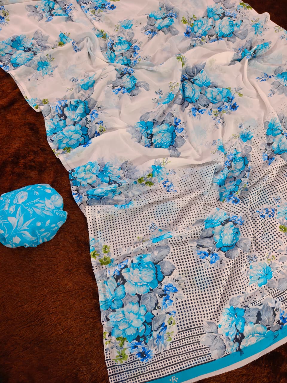 Sky Blue Georgette Premium Digital Print Saree For Women