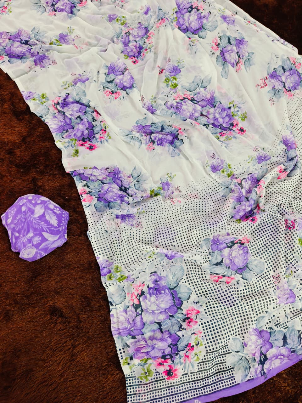 Purple Georgette Premium Digital Print Saree For Women