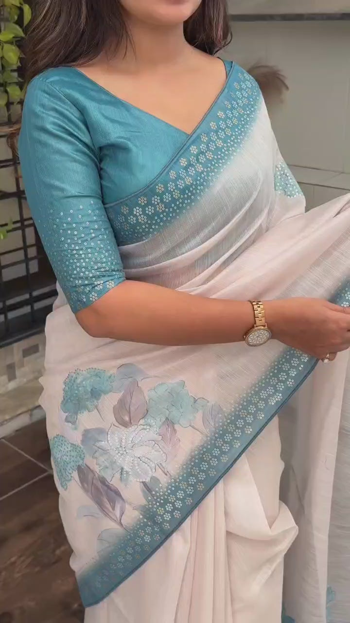 Light Blue Taspa Silk Premium Digital Print Saree For Women