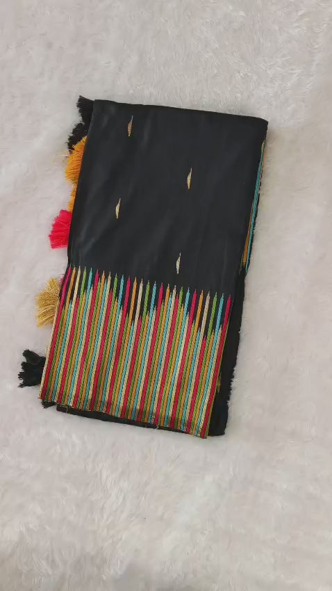 Black Soft Silk Premium Digital Print Saree For Women