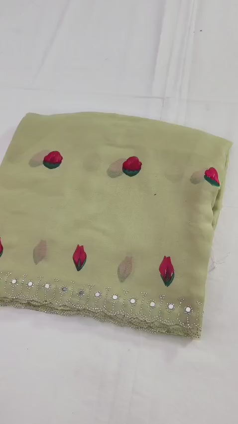 Cream georgette Premium Digital Print For Women