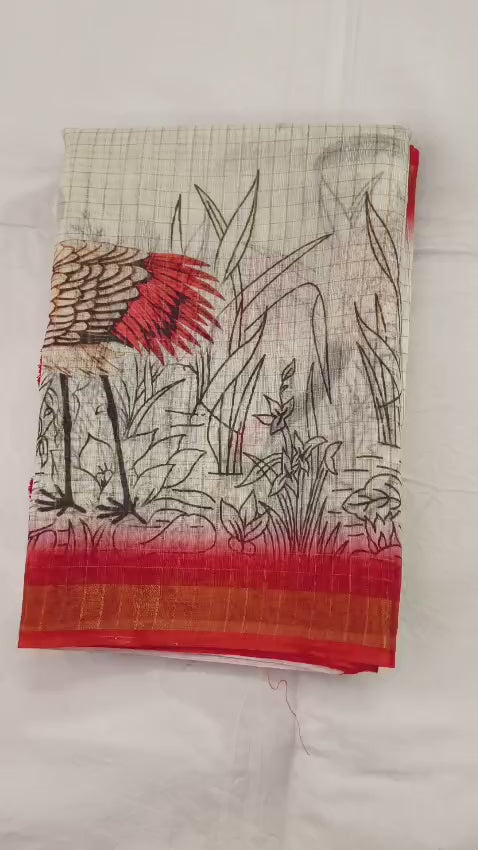 Cream Linen Premium Digital Print For Women