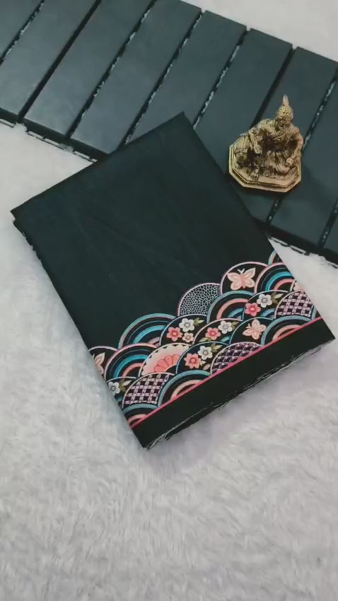 Black tussar silk saree Premium Digital Print For Women