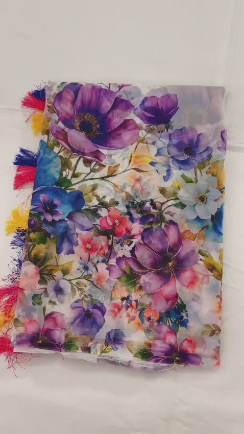 Purple organza saree Premium Flora Digital Print For Women