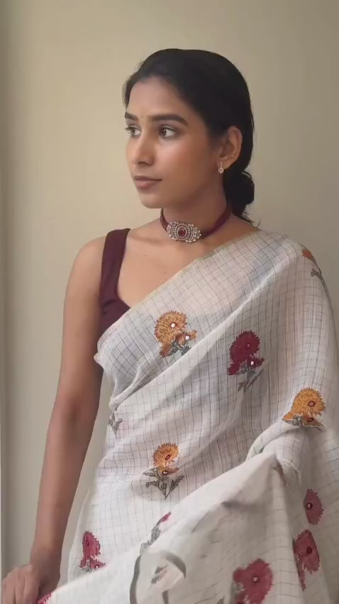 White Linen Premium Flora Digital Print For Women