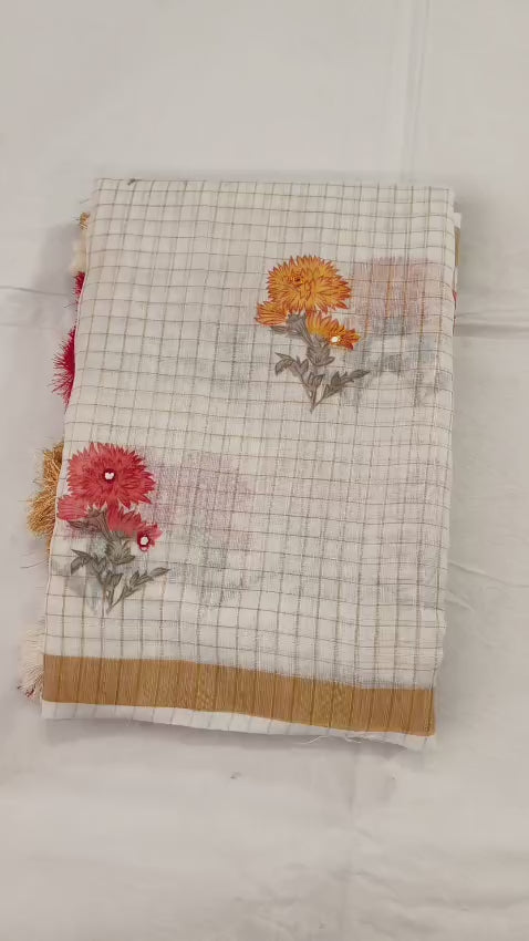 White Linen Premium Flora Digital Print For Women