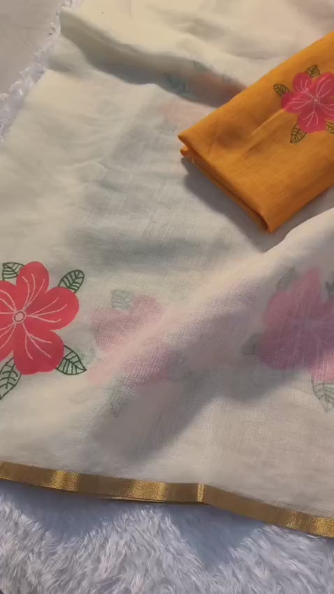 White Linen Premium Digital Print For Women